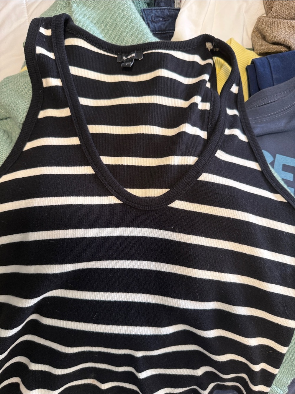 Express Black and light cream Striped Crop Tank Top